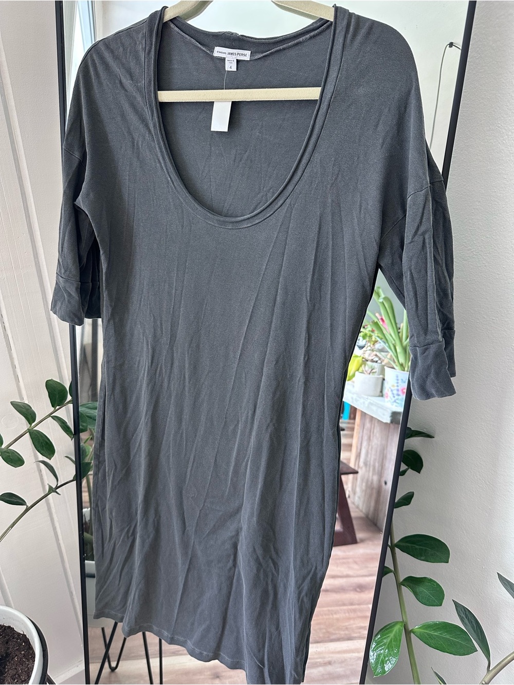 James Perse Charcoal Scoop Neck Tee Dress